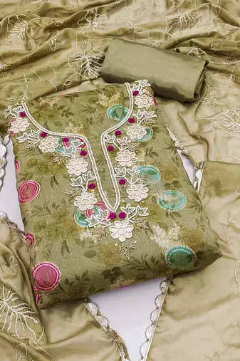 green jacquard woven dress material