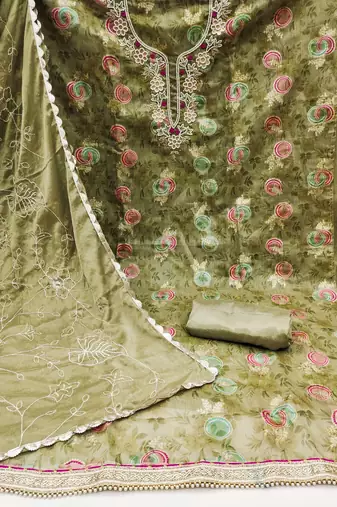 green jacquard woven dress material