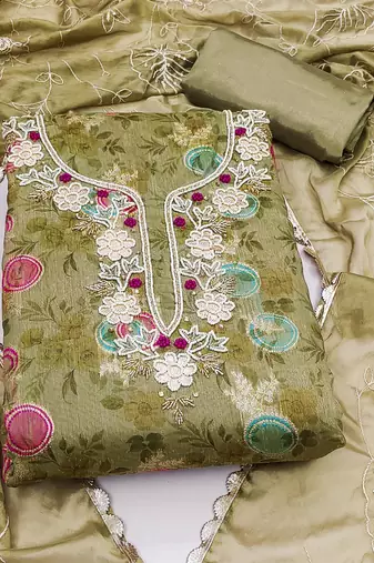 green jacquard woven dress material