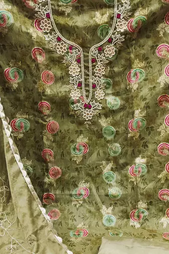 green jacquard woven dress material