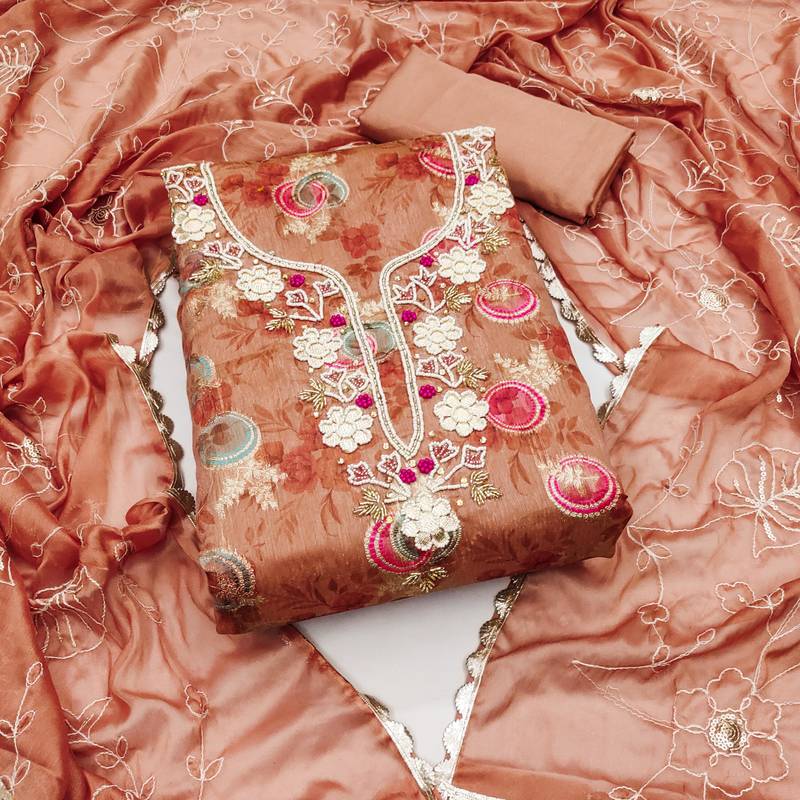 peach jacquard woven dress material