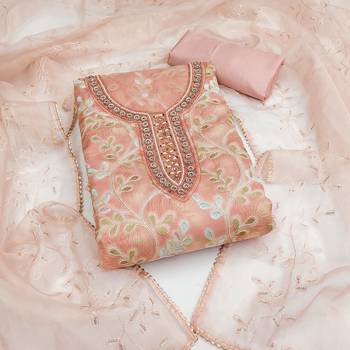light peach organza embroidered dress material 1