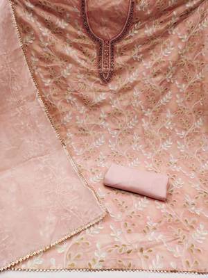 light peach organza embroidered dress material 2