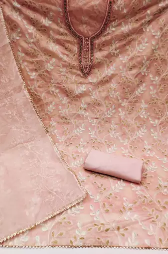 light peach organza embroidered dress material
