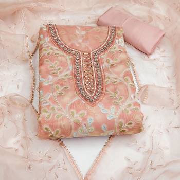 light peach organza embroidered dress material 3