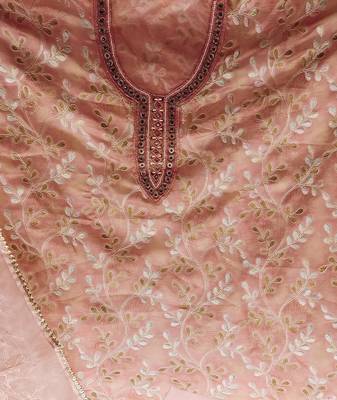 light peach organza embroidered dress material 4