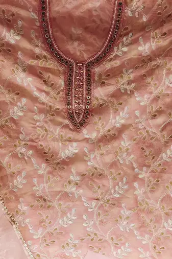 light peach organza embroidered dress material