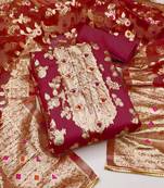 maroon organza hand embroidery dress material