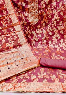 maroon organza hand embroidery dress material 2