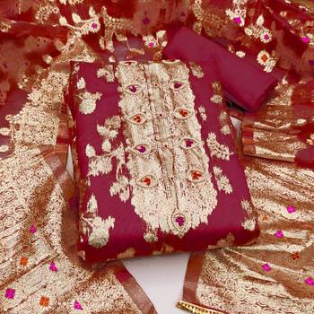 maroon organza hand embroidery dress material 3