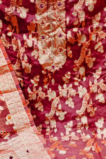 maroon organza hand embroidery dress material