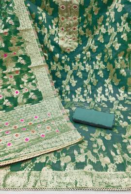 sea green organza hand embroidery dress material 2