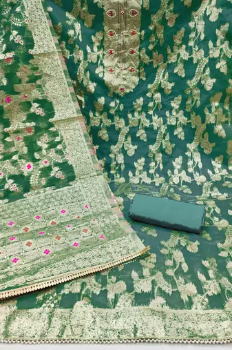 sea green organza hand embroidery dress material