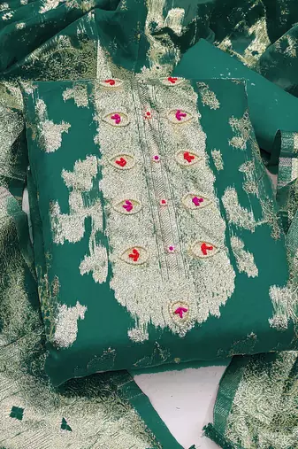 sea green organza hand embroidery dress material