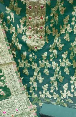 sea green organza hand embroidery dress material 4
