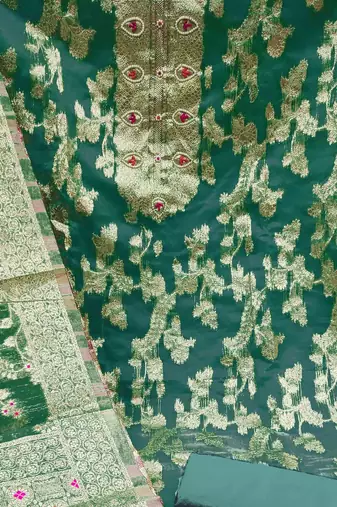 sea green organza hand embroidery dress material