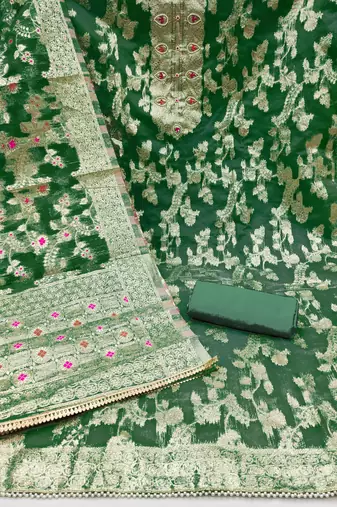 green organza hand embroidery dress material