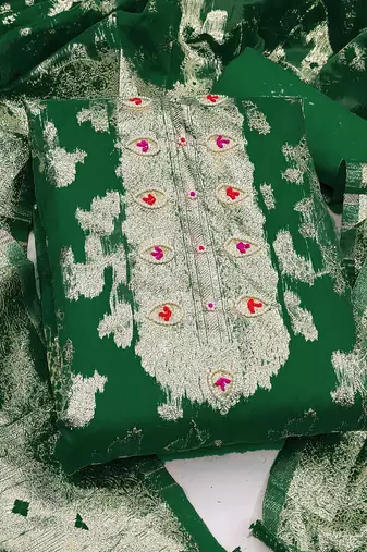 green organza hand embroidery dress material