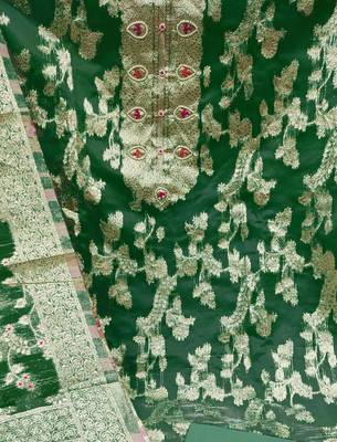 green organza hand embroidery dress material 4