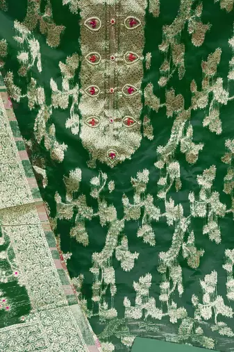 green organza hand embroidery dress material