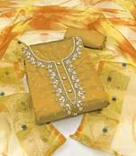 mustard cotton hand embroidery dress material