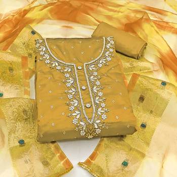 mustard cotton hand embroidery dress material 3