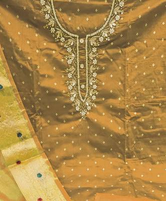 mustard cotton hand embroidery dress material 4