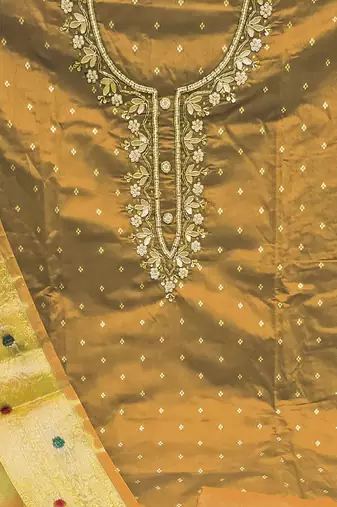 mustard cotton hand embroidery dress material