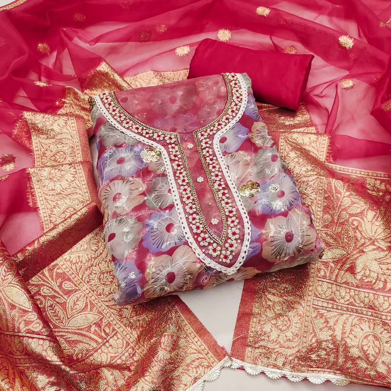 multicolor organza sequins dress material