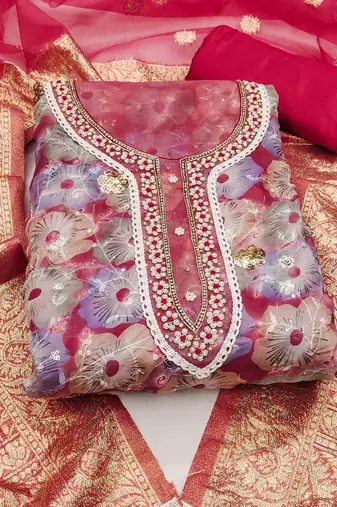 multicolor organza sequins dress material