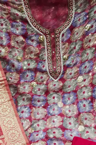 multicolor organza sequins dress material