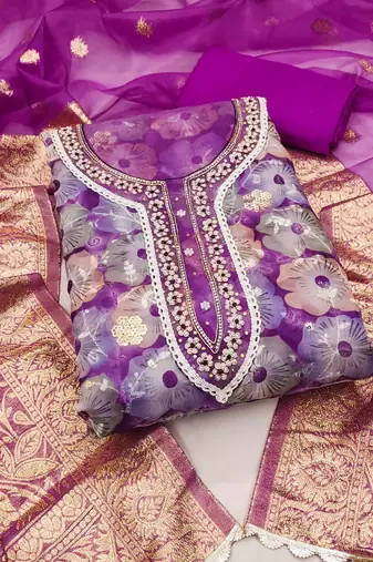 multicolor organza sequins dress material