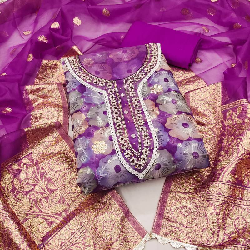 multicolor organza sequins dress material