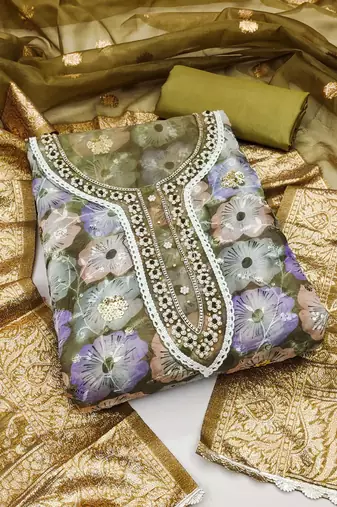 multicolor organza sequins dress material