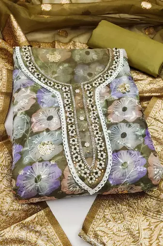 multicolor organza sequins dress material