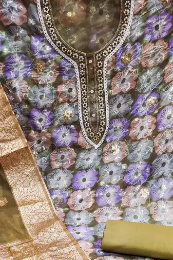 multicolor organza sequins dress material