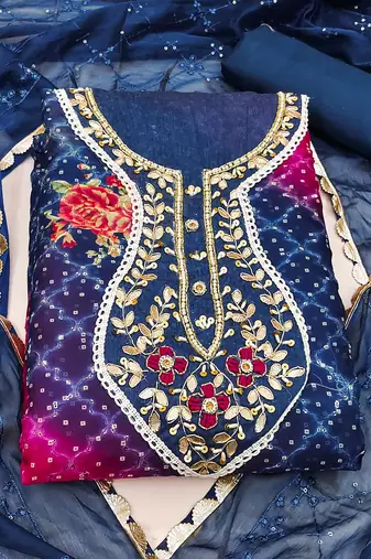 multicolor organza hand embroidery dress material
