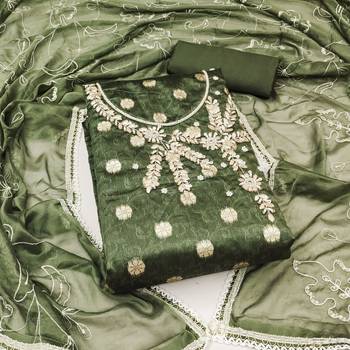 green shimmer woven dress material 1