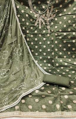 green shimmer woven dress material 2