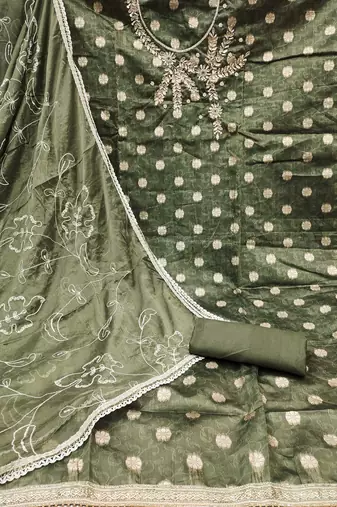 green shimmer woven dress material