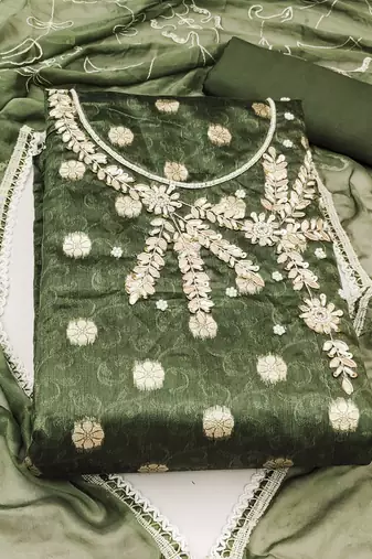 green shimmer woven dress material