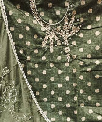 green shimmer woven dress material 4