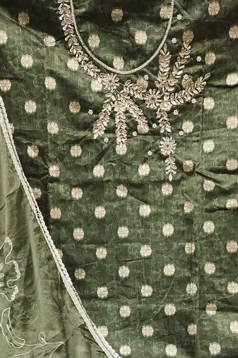 green shimmer woven dress material