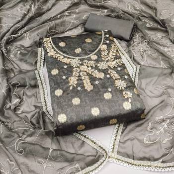 grey shimmer woven dress material 1