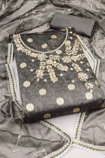 grey shimmer woven dress material