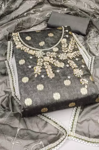 grey shimmer woven dress material