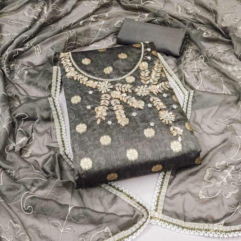 grey shimmer woven dress material