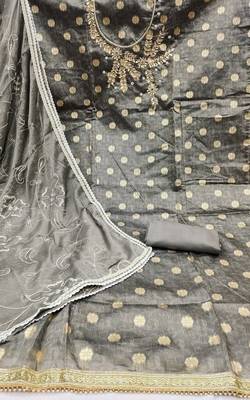 grey shimmer woven dress material 2