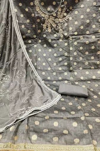 grey shimmer woven dress material