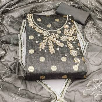 grey shimmer woven dress material 3